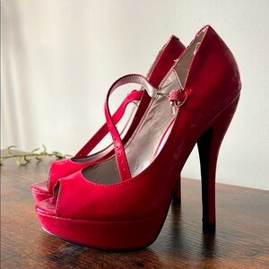 Red GUESS Peep-Toe Heels
